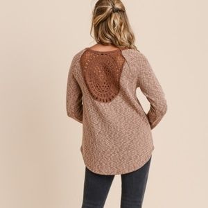 Doe & Rae Knit Top Mocha Crochet Back Ribbed
